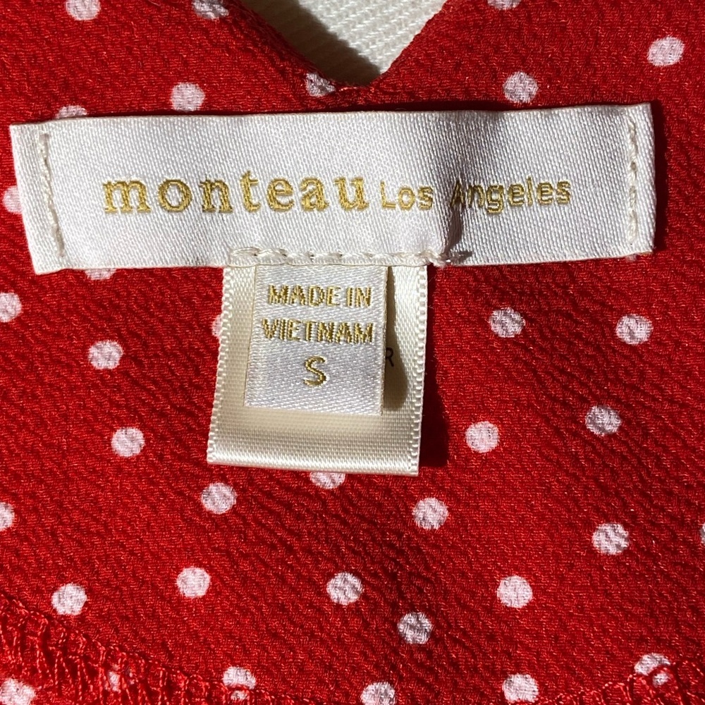 Monteau Los Angeles Red White Polka Dot Off Shoulder Scallop Top Size Small - Picture 7 of 10